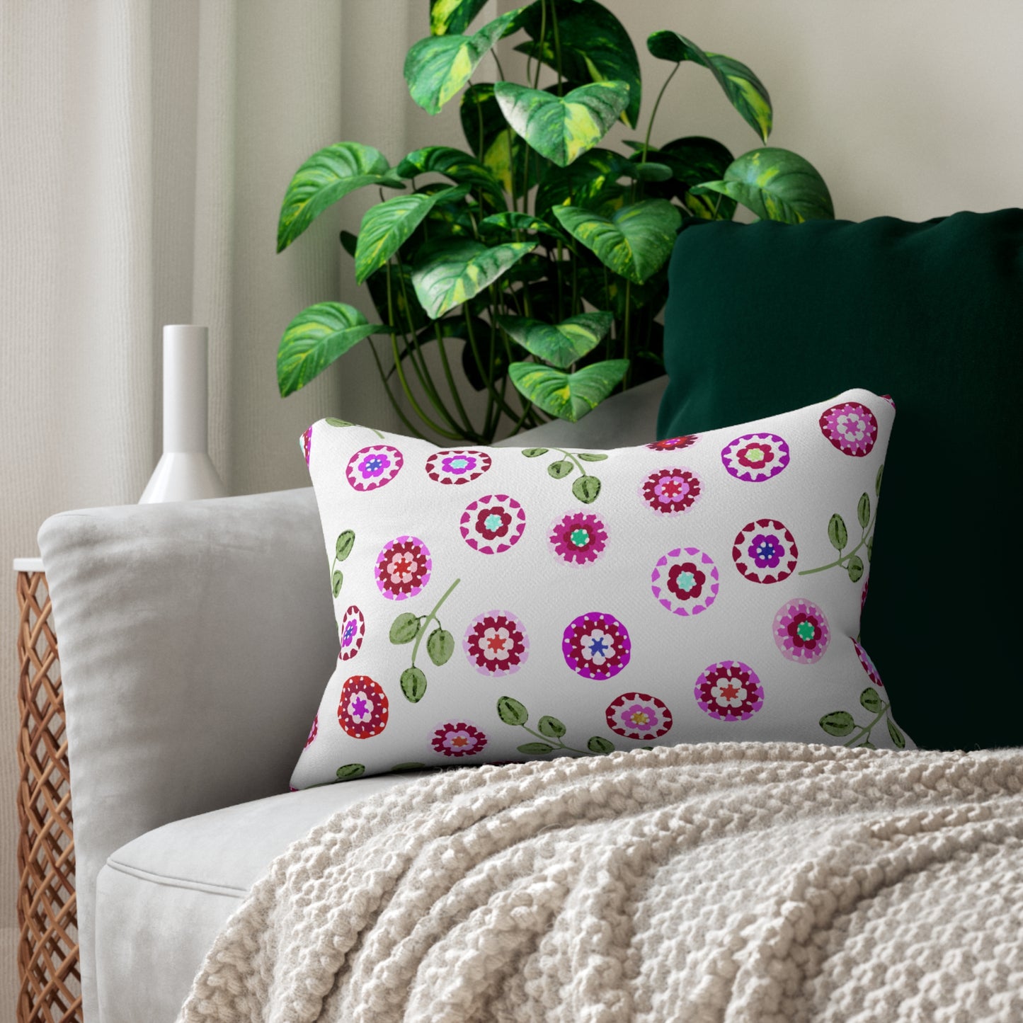 Floral Lumbar Pillow — Pink Crochet Floral Pattern