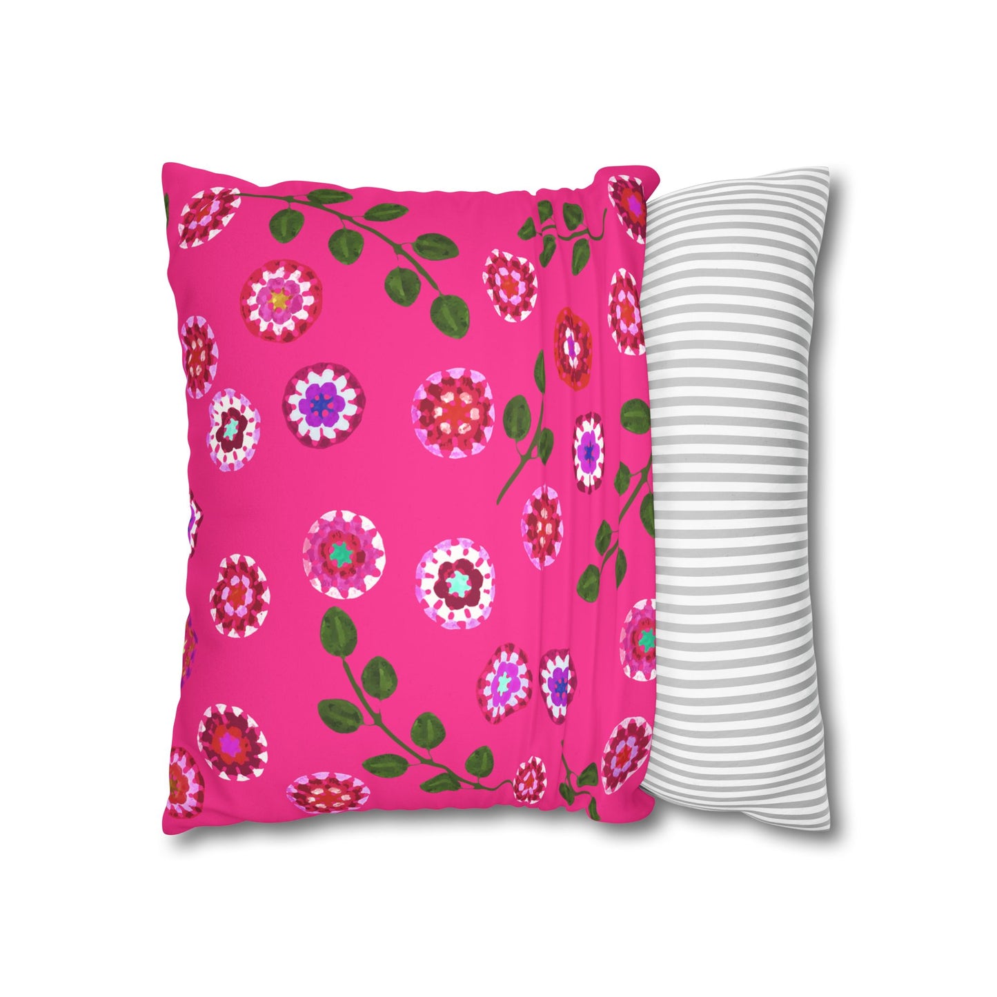Corchet Floral Pattern Print Faux Suede Cushion Cover--Fuchsia Pink