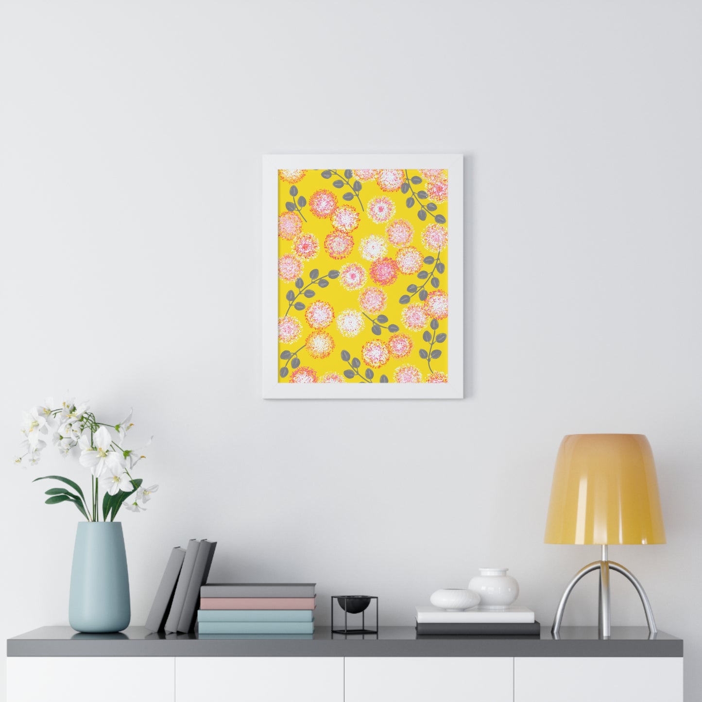 Framed Floral Vertical Poster - Yellow