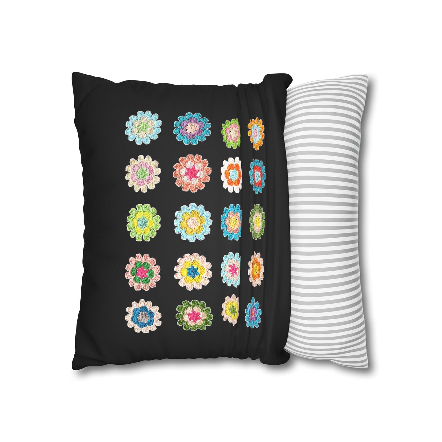 Crochet Pattern Print Faux Suede Cushion Cover-- Black