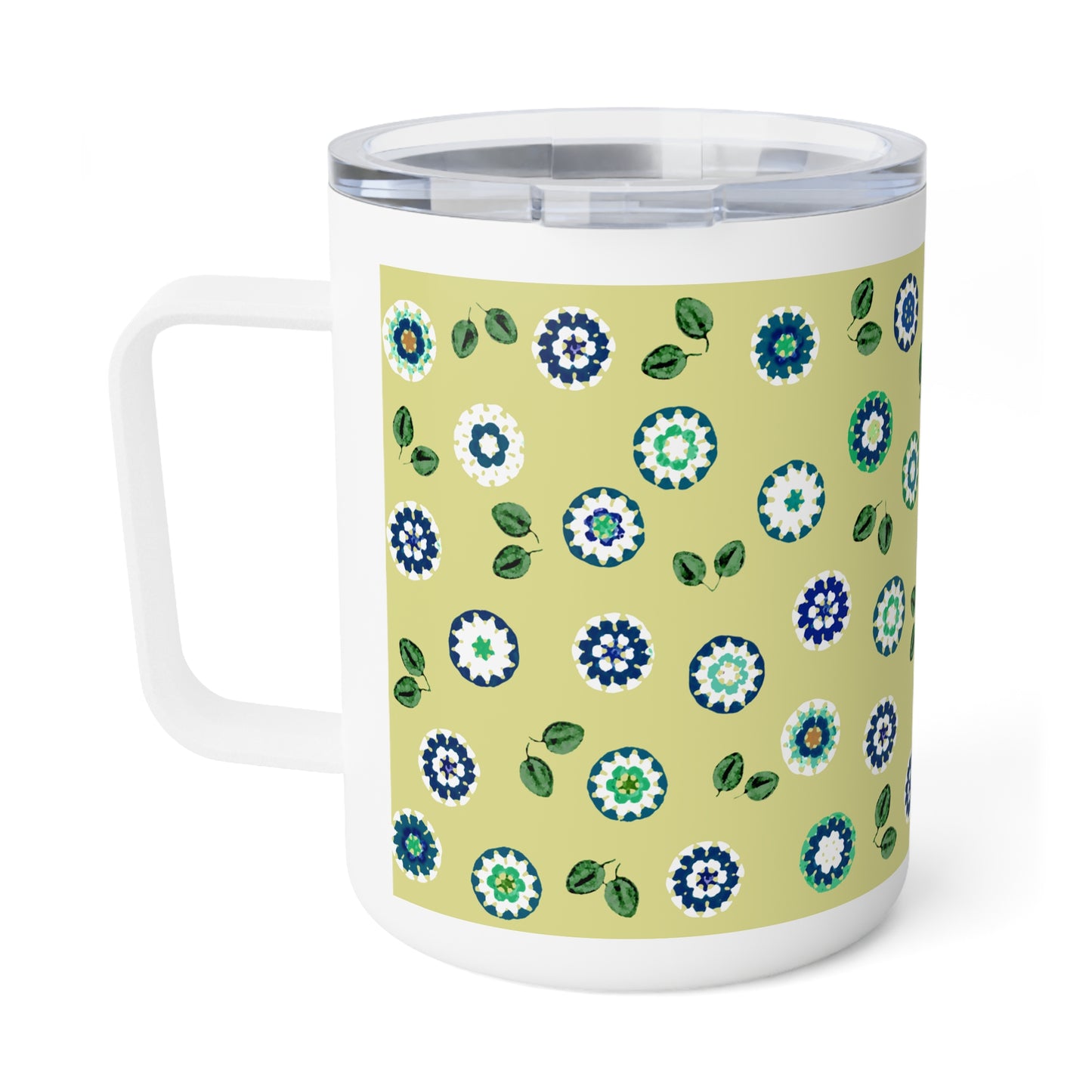 Stainless Steel Insulated Mug — Mustard Green Crochet Pattern 10oz Travel Coffee Tumbler