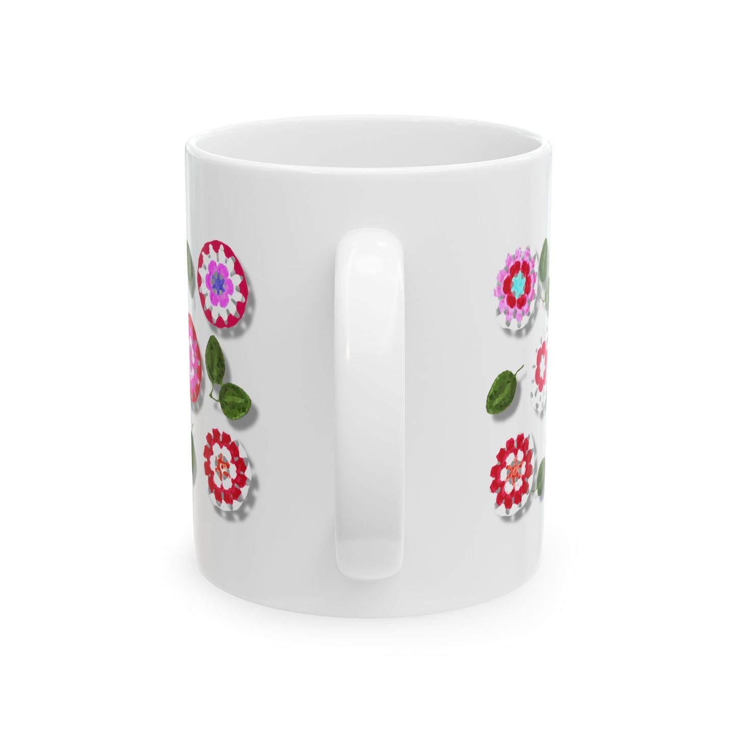 Coffee Mug Design Image--Red Crochet Pattern With Shadow Drop