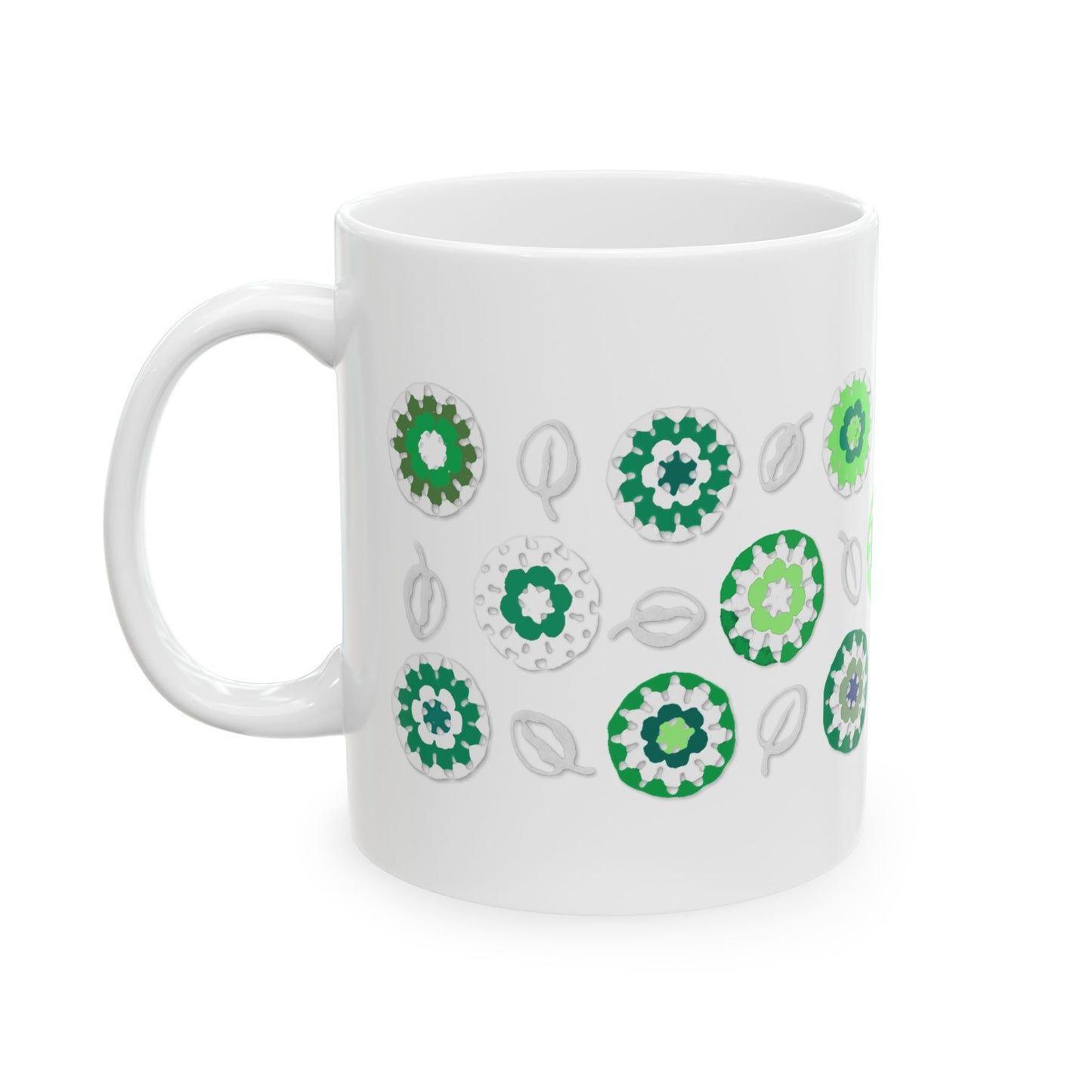 Coffee Mug Design Image--Green Crochet Pattern On White