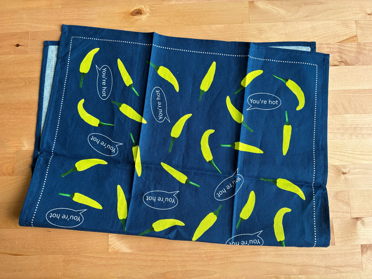 Chilli Pepper Pattern Linen Cotton Tea Towel — Midnight Green