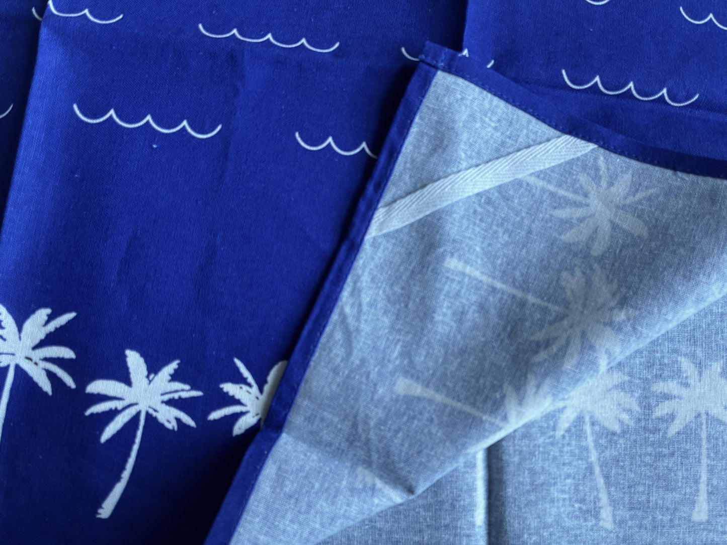 Palm Tree Pattern Linen Cotton Tea Towel — Navy Blue