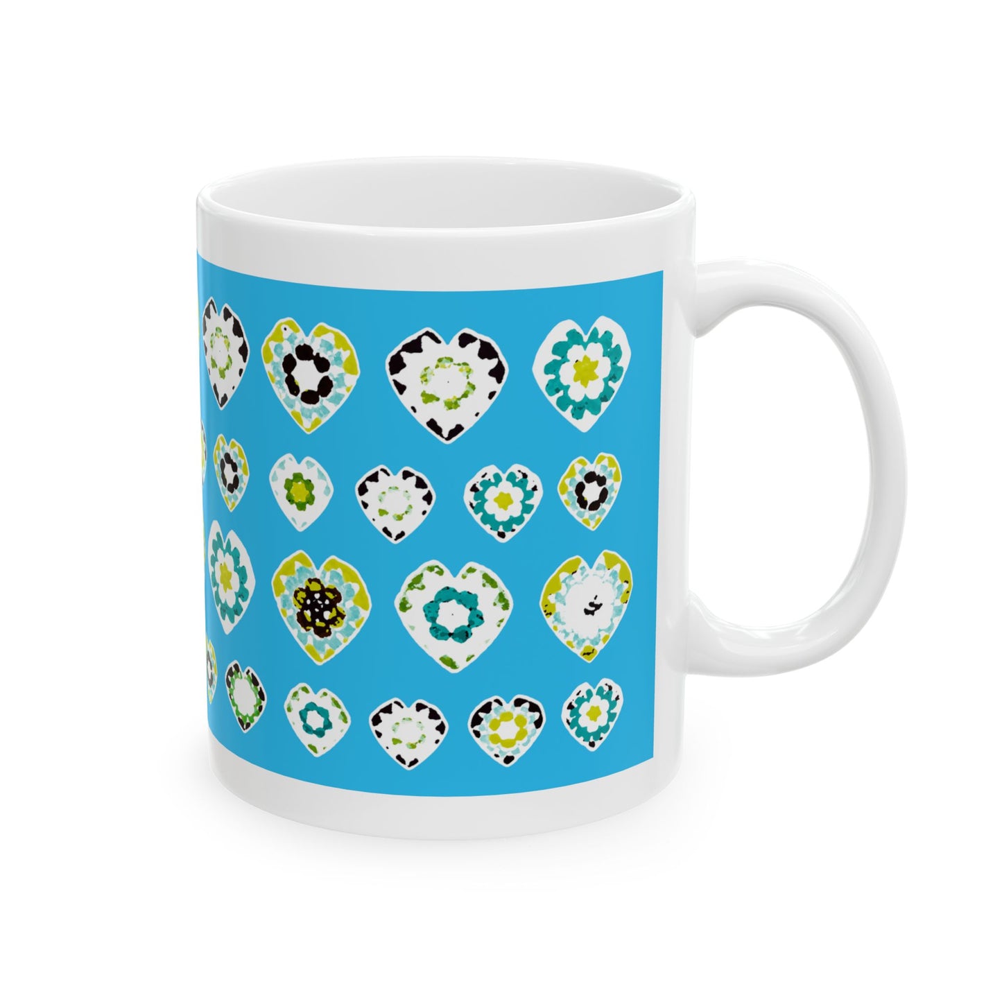 Love Heart Pattern Coffee Mug Design Image--Blue