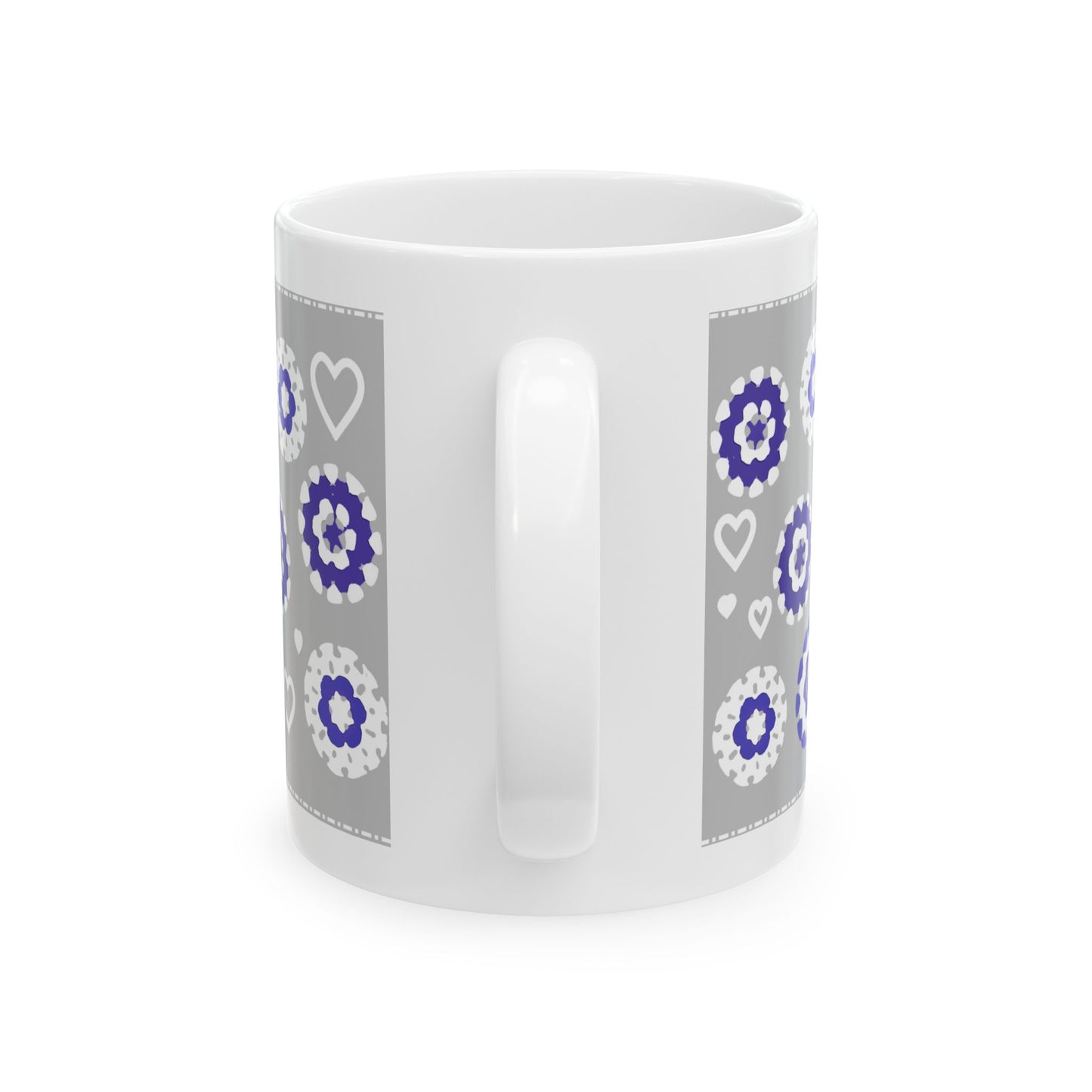 Coffee Mug Design Image - White Crochet Pattern On Grey