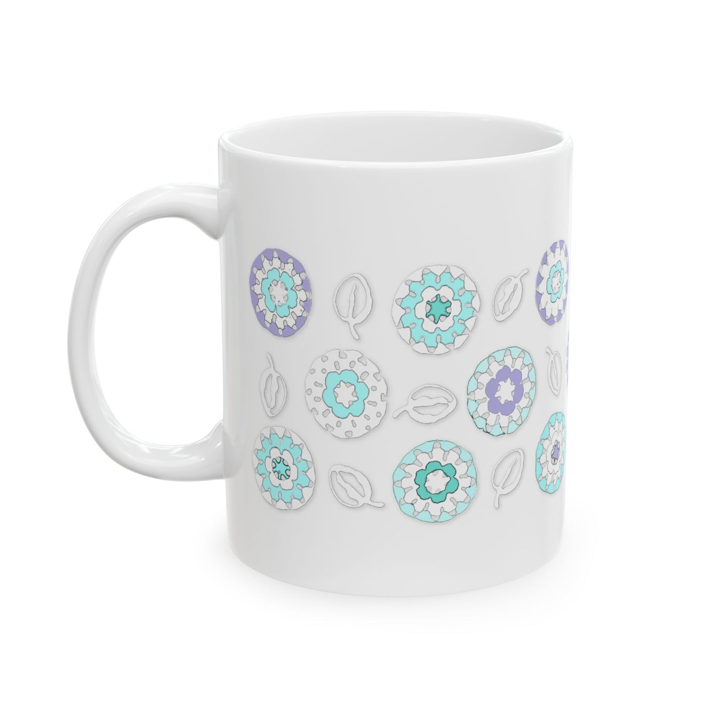 Coffee Mug Design Image--Pastel Blue Crochet Pattern On White