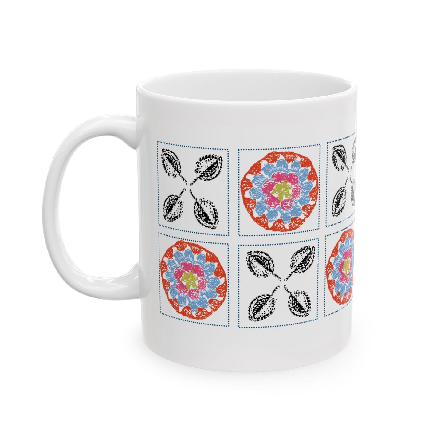 Coffee Mug Design Image -  Checkerboard Layout Red Crochet Pattern