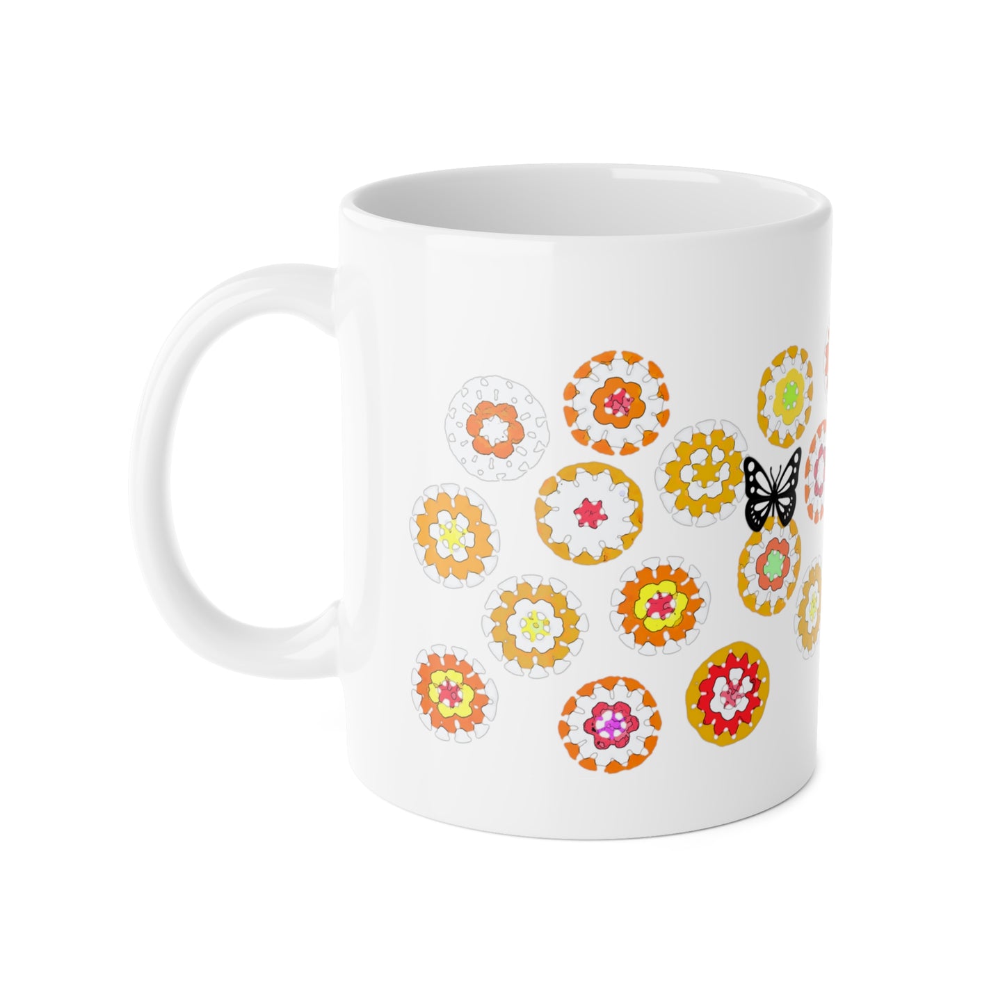 Coffee Mug Design Image - Orange Crochet Pattern & Butterfly