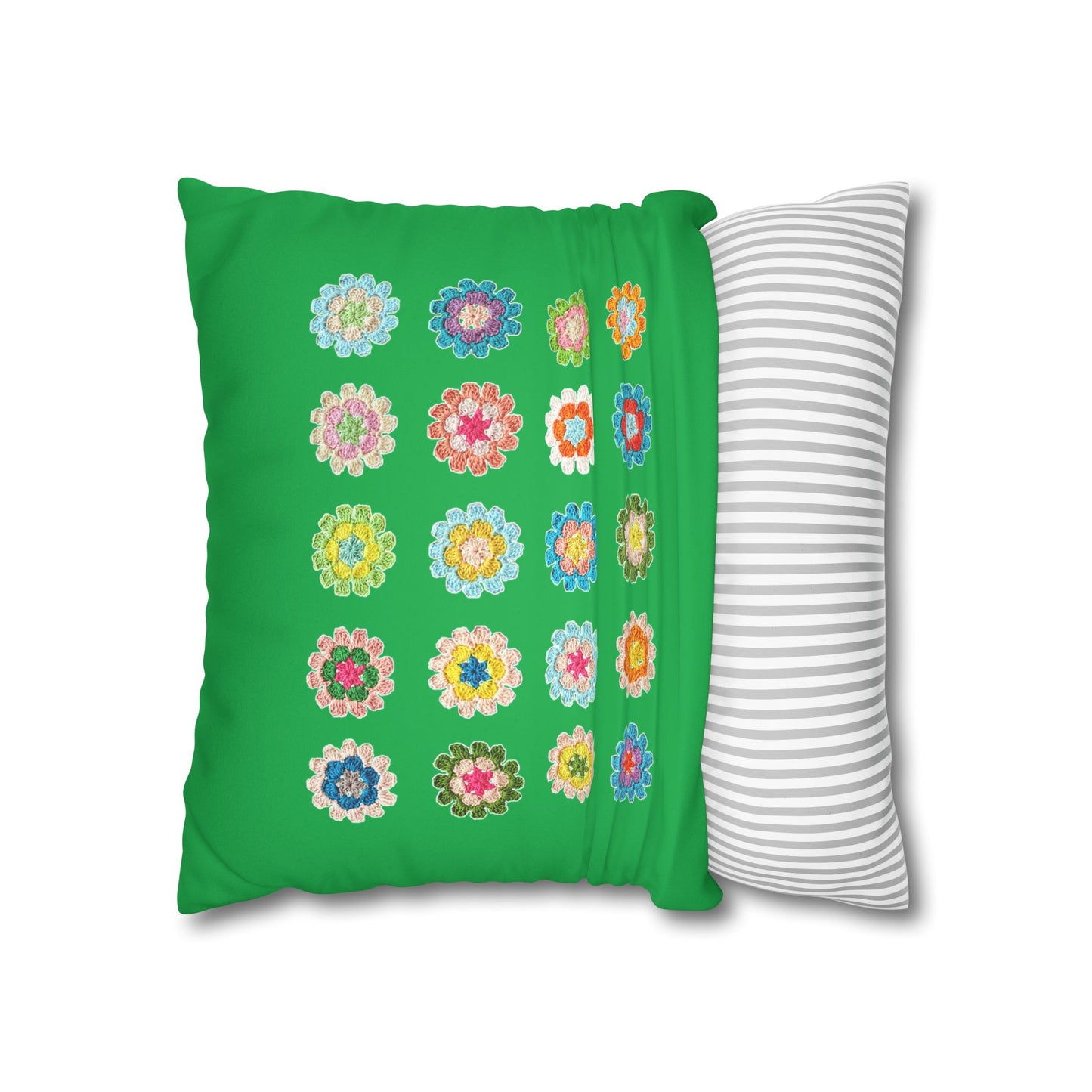 Crochet Pattern Print Faux Suede Cushion Cover-- Green