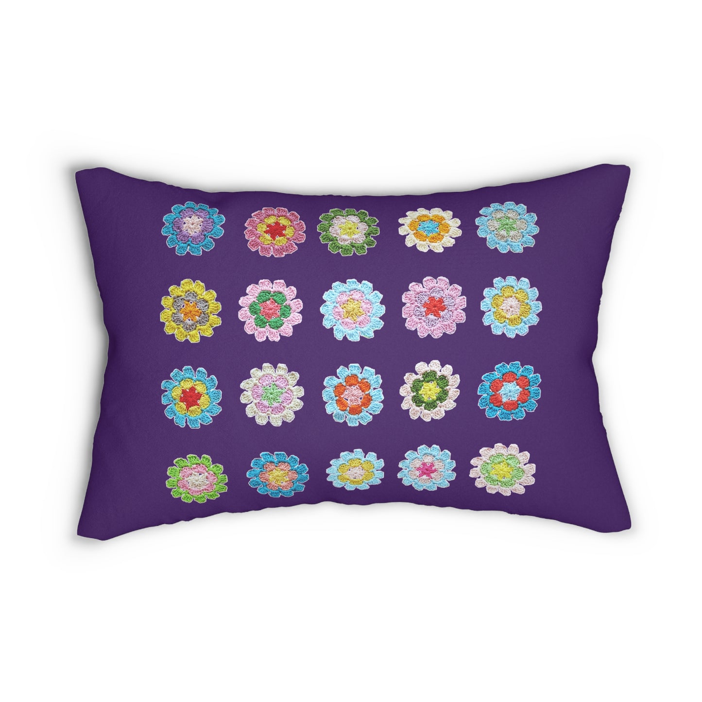 Crochet Pattern Print Spun Polyester Lumbar Pillow Purple