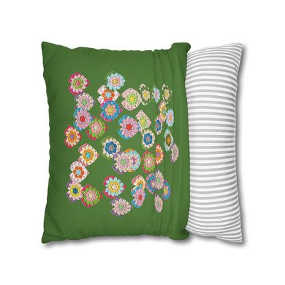 Crochet Love Heart Print Spun Polyester Square Cushion Cover Green