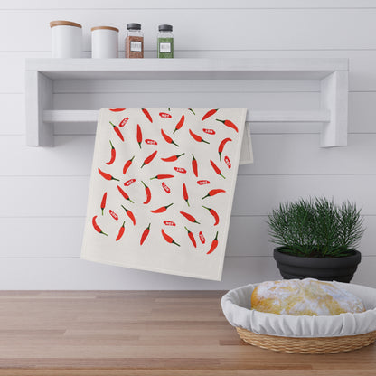 Chili Pepper Pattern Cotton Tea Towel — White Kitchen Dish Towel