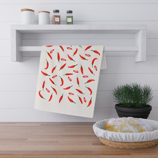 Chili Pepper Pattern Cotton Tea Towel — White Kitchen Dish Towel