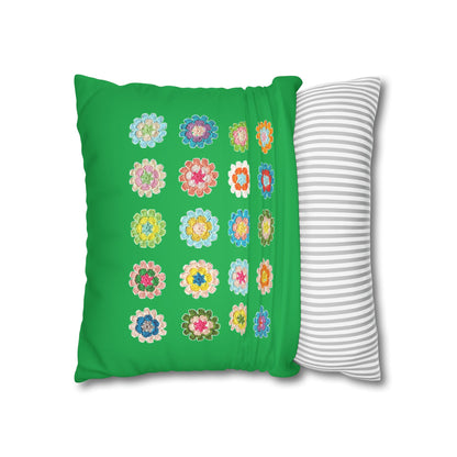 Crochet Pattern Print Faux Suede Cushion Cover-- Green
