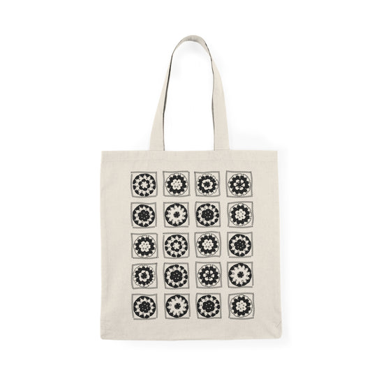 Crochet Pattern Natural Tote Bag — Black Print Canvas Tote