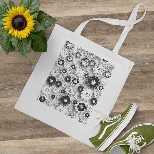 Long Handle Cotton Tote Bag Floral Black