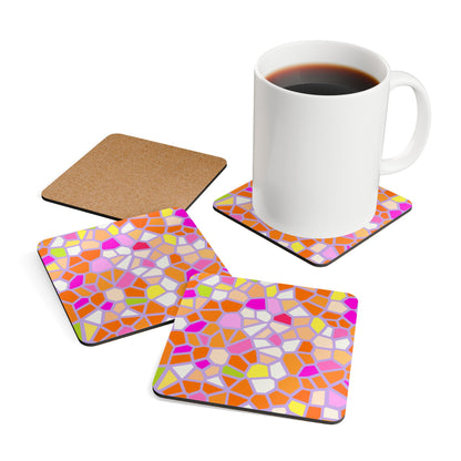 Colorful Mosaic Cork Coaster Set — Bright Geometric Drink Coasters (Set of 4)