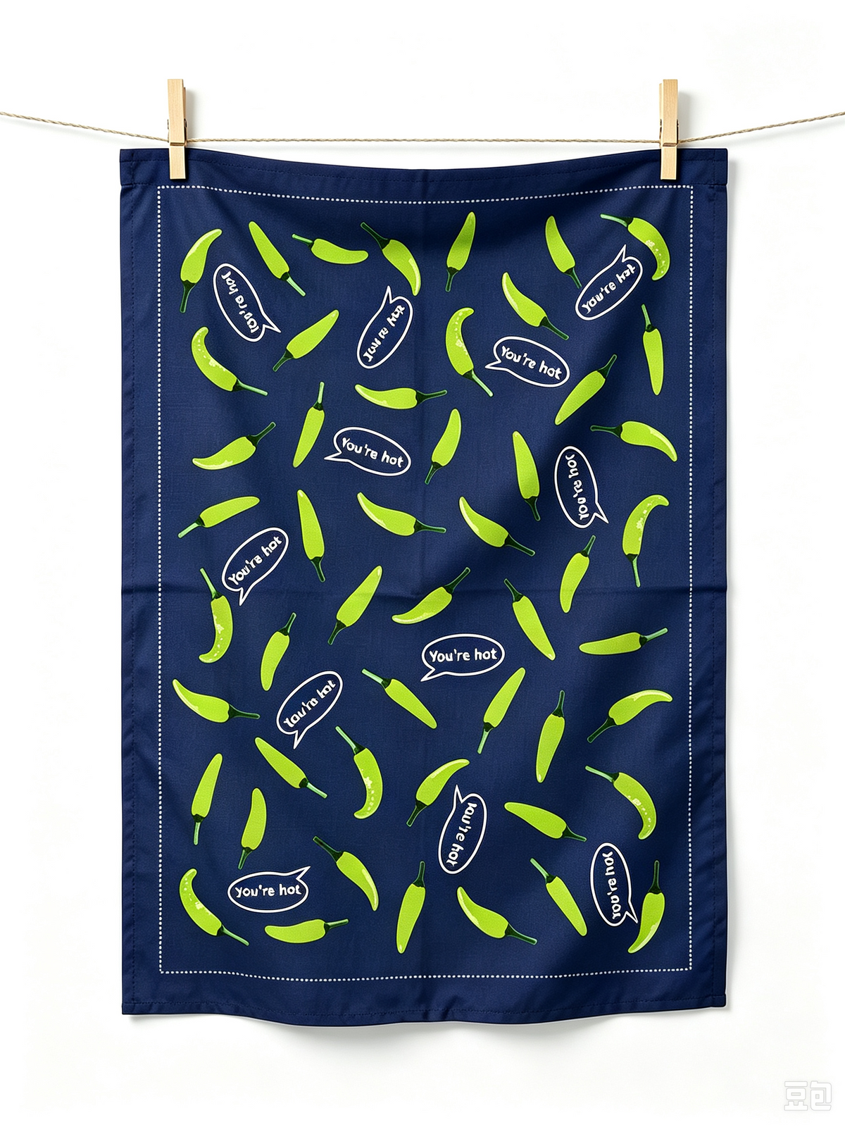 Chilli Pepper Pattern Linen Cotton Tea Towel — Midnight Green