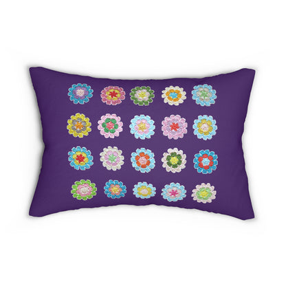 Crochet Pattern Print Spun Polyester Lumbar Pillow Purple