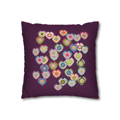 Crochet Love Heart Print Spun Polyester Square Cushion Cover Purple