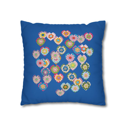 Crochet Love Heart Print Spun Polyester Square Cushion Cover Blue