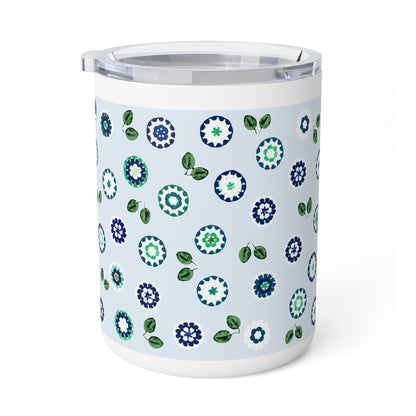 Stainless Steel Insulated Mug — Blue Crochet Floral Pattern 10oz Travel Coffee Tumbler