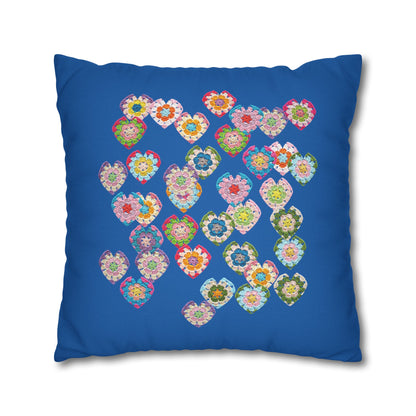 Crochet Love Heart Print Spun Polyester Square Cushion Cover Blue