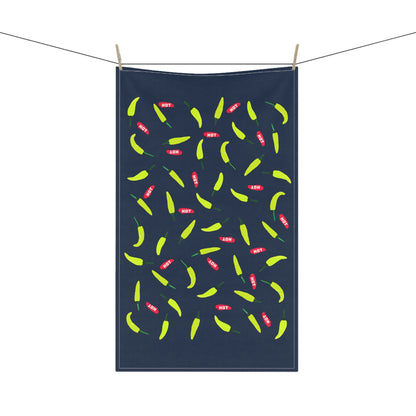 Chili Pepper Pattern Cotton Tea Towel — Navy Kitchen Dish Towel