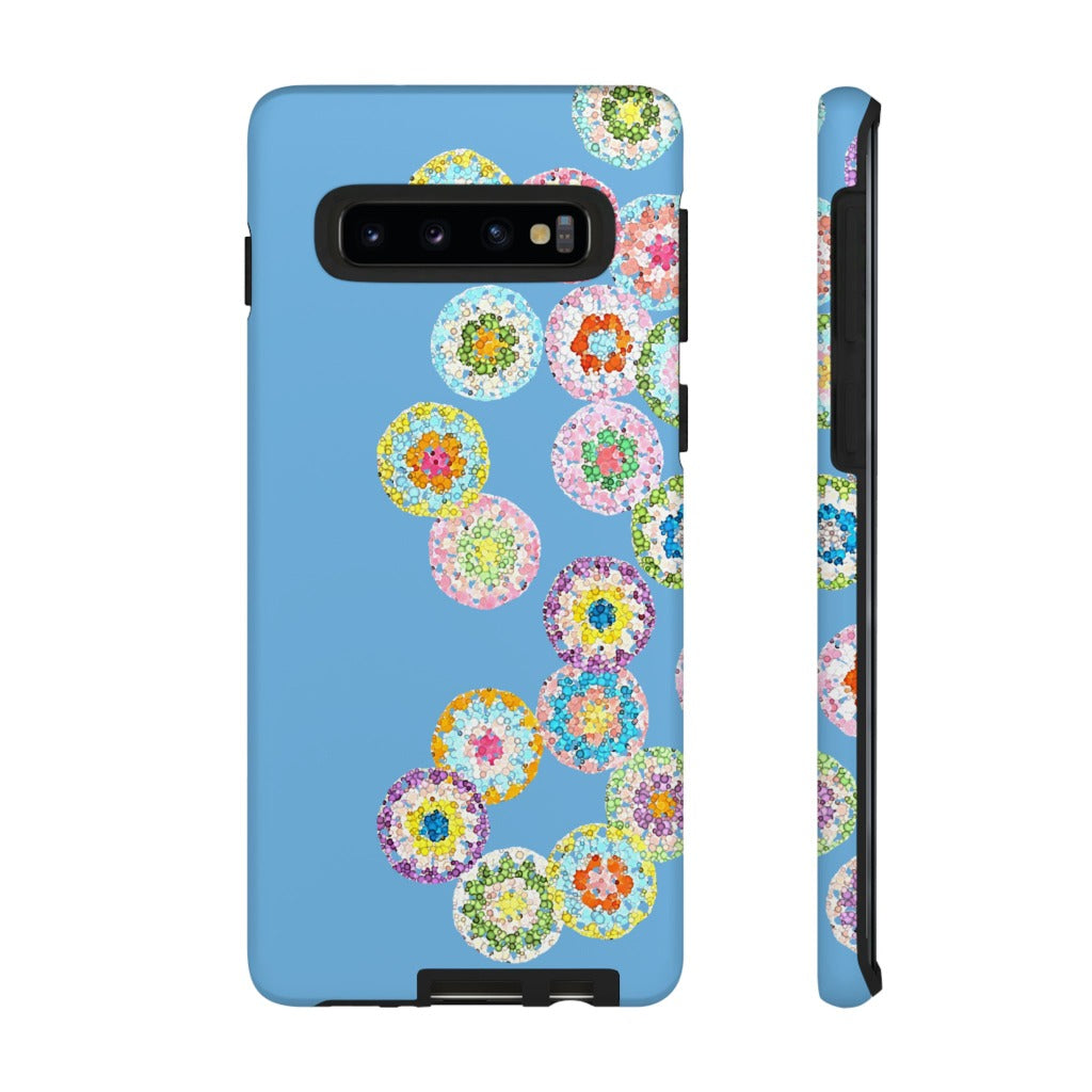 Dual Layer Tough Phone Cases Crochet Patterned Floral Blue 