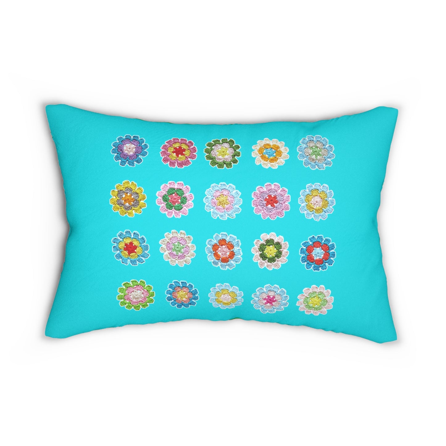 Crochet Pattern Print Spun Polyester Split Color Lumbar Pillow Green Aqua