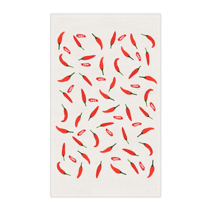 Chili Pepper Pattern Cotton Tea Towel — White Kitchen Dish Towel
