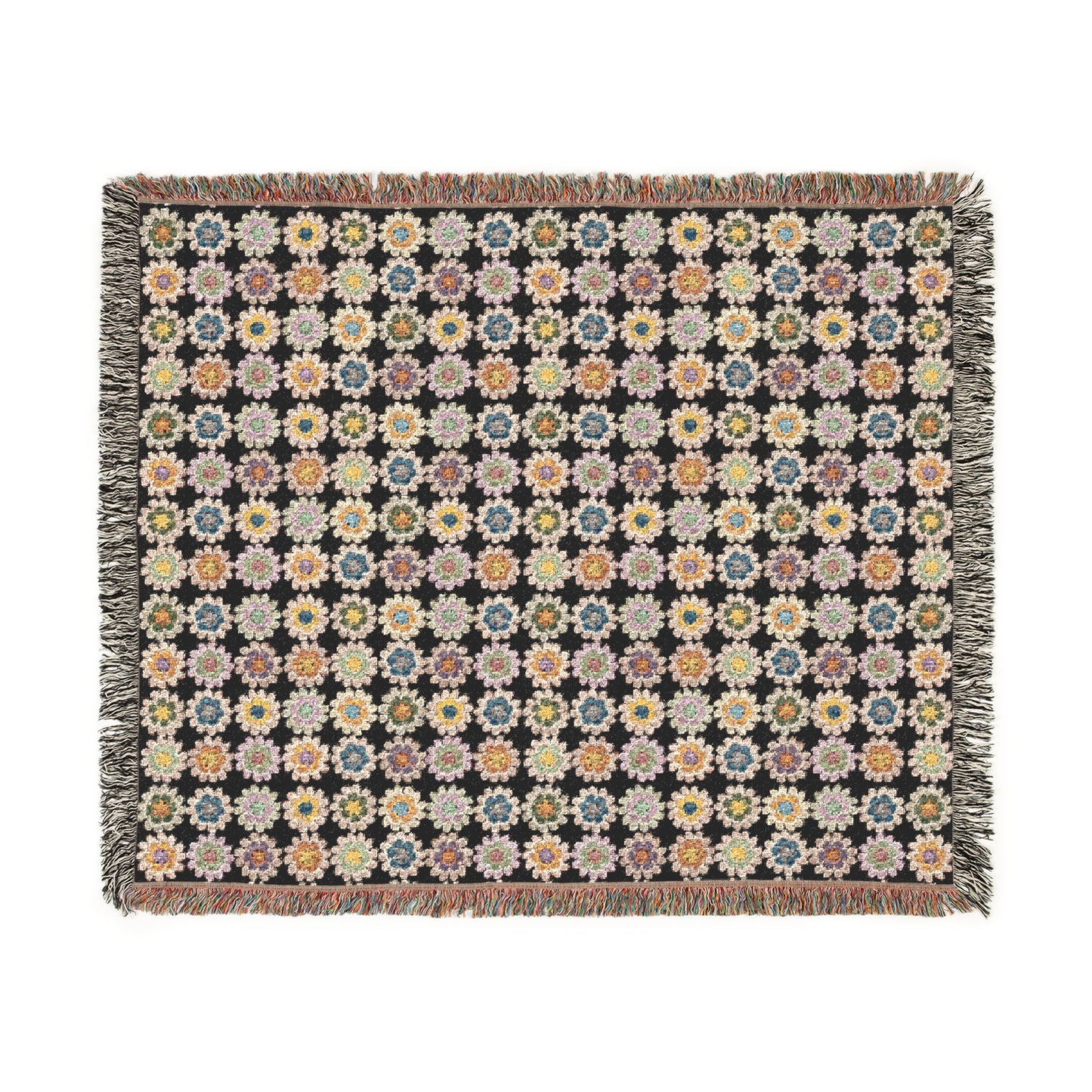 Boho Floral Woven Blanket - Black Shade