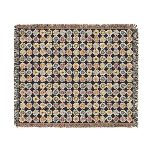 Boho Floral Woven Blanket - Black Shade