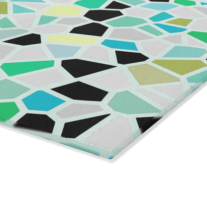 Mint Mosaic Geometric Tile Pattern Tempered Glass Cutting Board