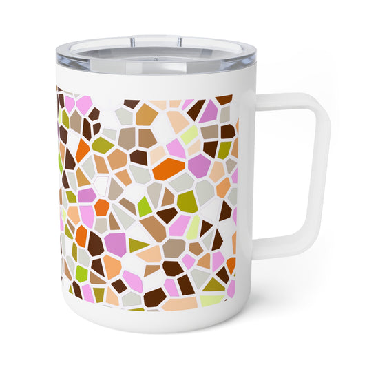 10oz Insulated Coffee Mug — Retro Mosaic Pattern