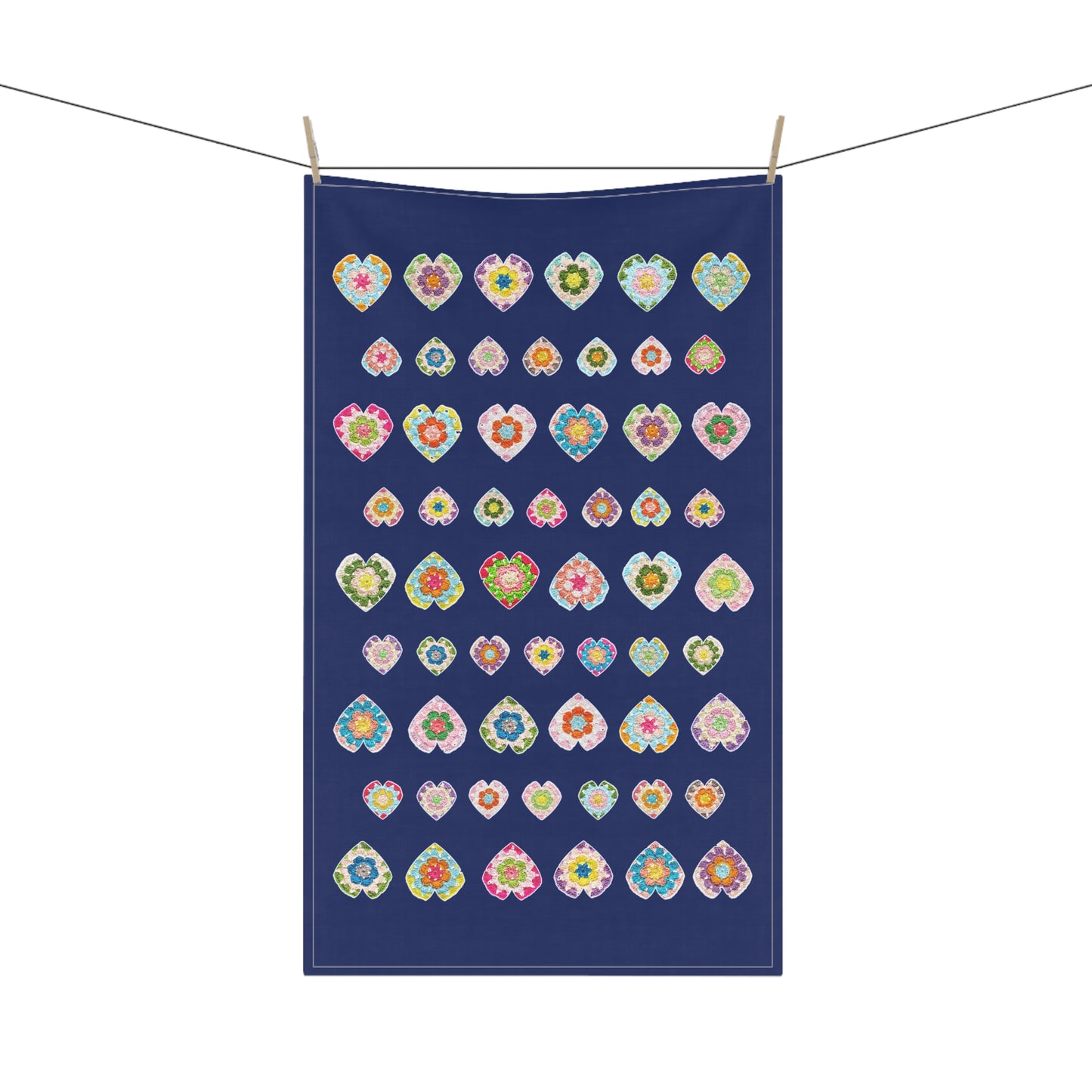 Heart Pattern Print Tea Towel Navy