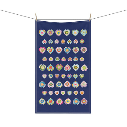 Heart Pattern Print Tea Towel Navy