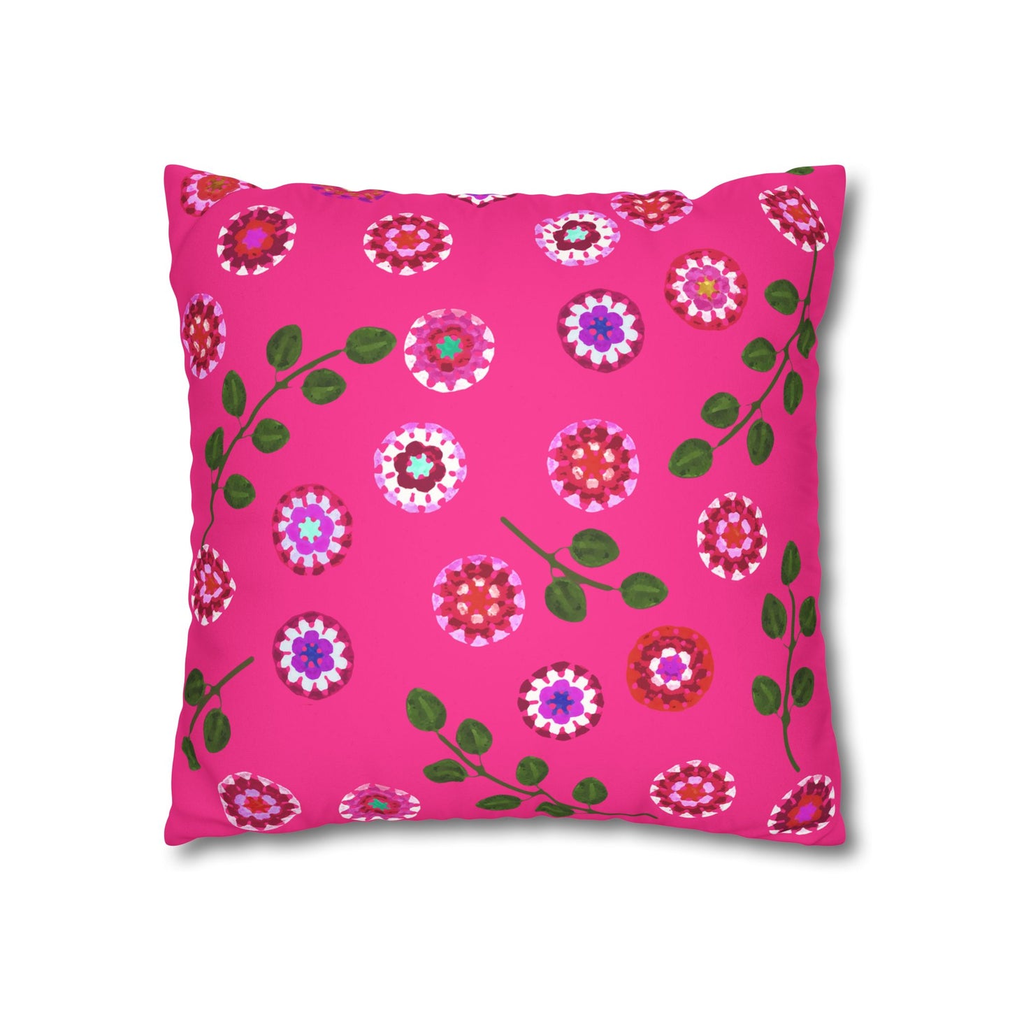 Corchet Floral Pattern Print Faux Suede Cushion Cover--Fuchsia Pink