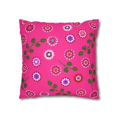 Corchet Floral Pattern Print Faux Suede Cushion Cover--Fuchsia Pink