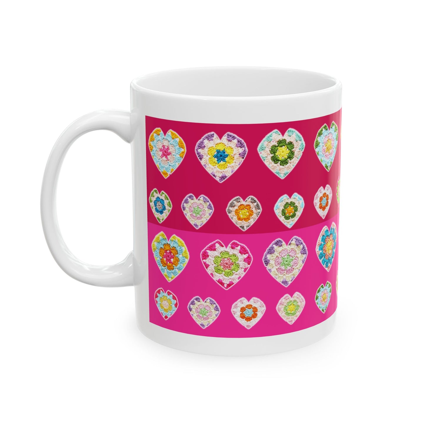 Two Tone Love Heart Print Ceramic Mug (11oz) Pink Red