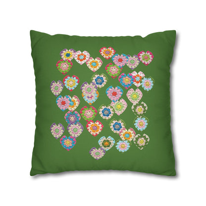 Crochet Love Heart Print Spun Polyester Square Cushion Cover Green