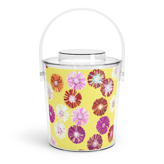 Daisy Flower Ice Bucket with Tongs – Bright Yellow