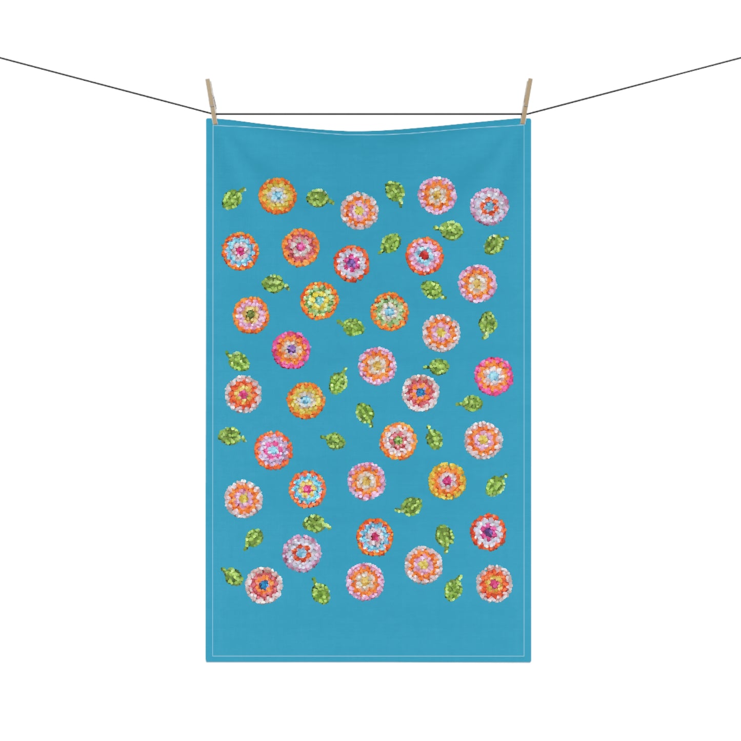 Floral Pattern Print Tea Towels Vintage Blue