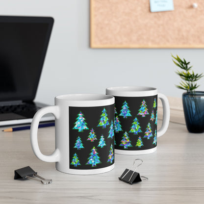 Christmas Tree Pattern Print Ceramic Mug, 11oz Black