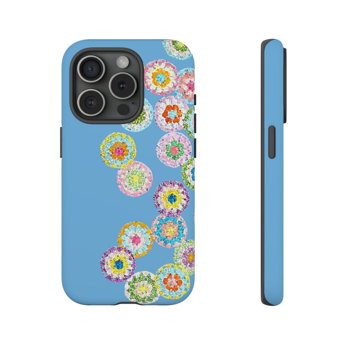 Dual Layer Tough Phone Cases Crochet Patterned Floral Blue 