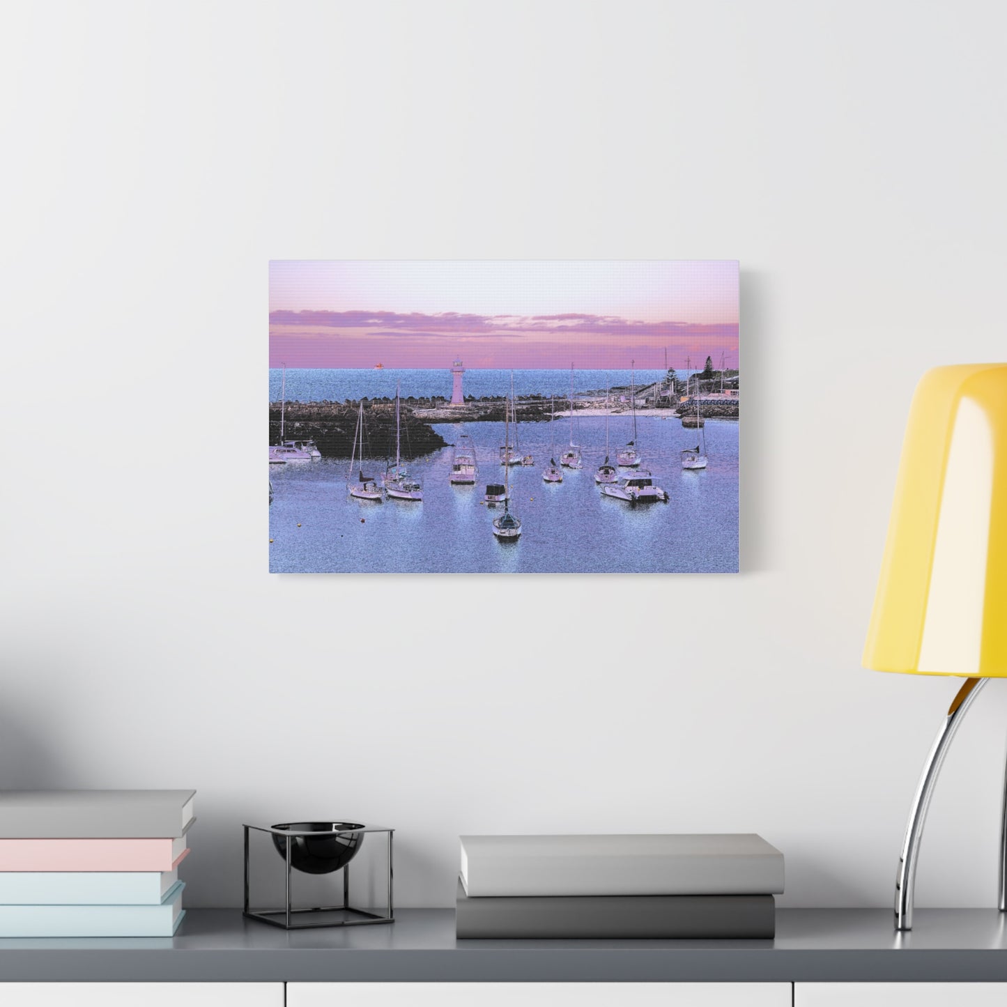 Harbor Sunset Matte Canvas Print — Stretched Coastal Lighthouse Wall Art