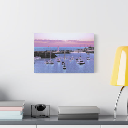 Harbor Sunset Matte Canvas Print — Stretched Coastal Lighthouse Wall Art