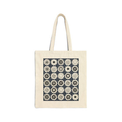 Canvas Tote Bag — Retro Crochet Floral Pattern Print Eco Shopper